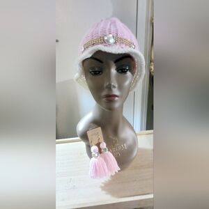Elegant Pink and White Beaded Women's Hat